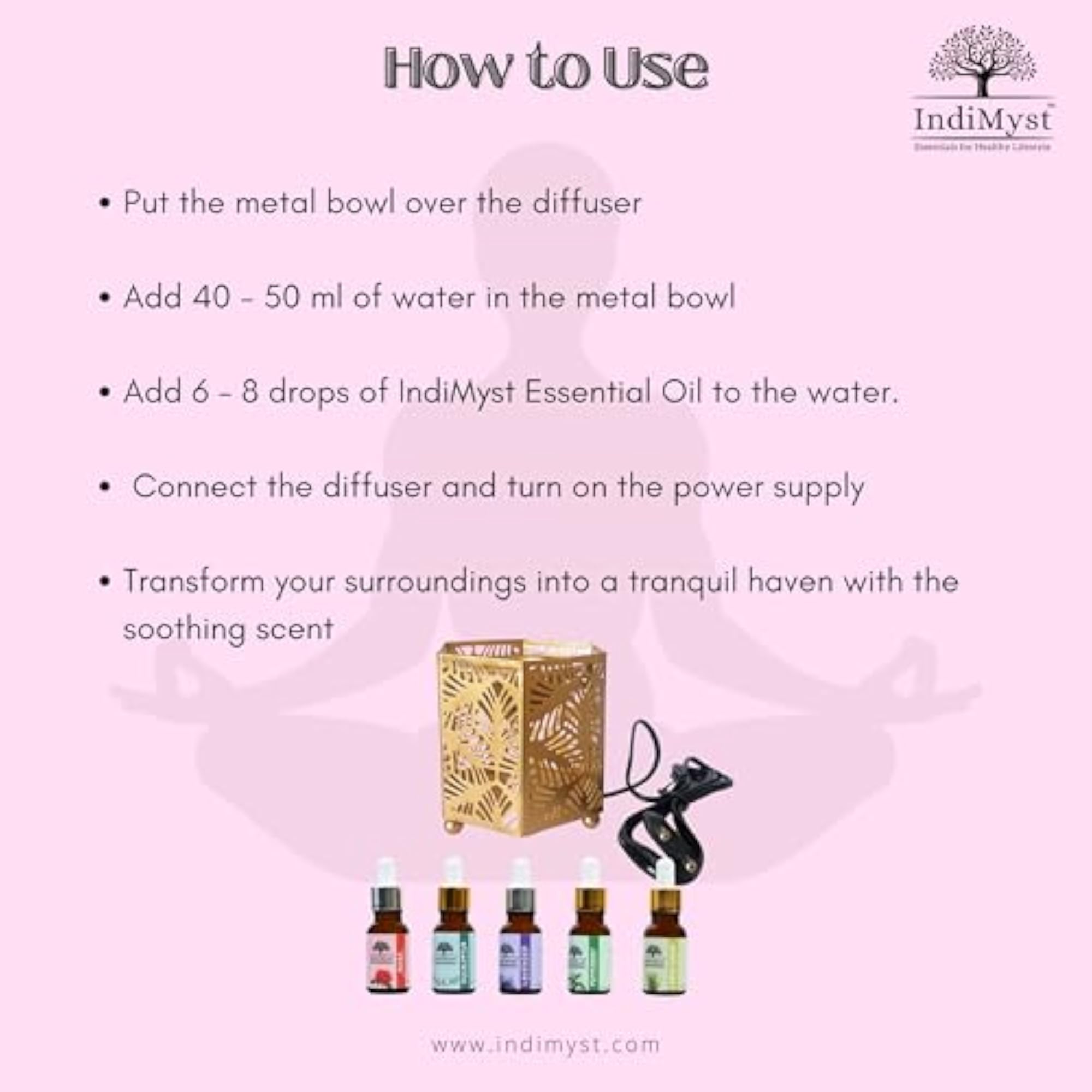 IndiMyst Essential Oils Combo Pack with Metal Diffuser