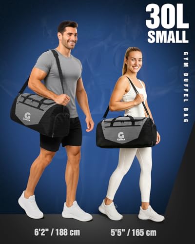 Image of Gonex Gym Duffel Bag 18 inch with Shoe Compartment Wet Pocket, Large Capacity Sports Duffle Bag for Men Women, Workout & Travel Bag with Multiple Pockets, Black /Gray, Small (30L)