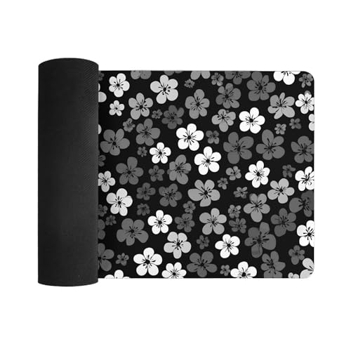 Image of Black White Flowers Extended Gaming Mouse Pad, with Stitched Edges Large Mouse Pad Desk Protector, Rubber Base Mousepad Keyboard Mouses Mat for Work Game Office Home- 32 inch X 16 inch Inch
