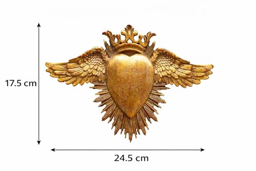 Ex-voto coeur ailes dorées couronne décoration murale - 5