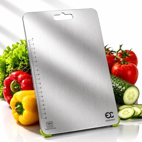 Image of EVERCREST Stainless Steel Chopping Board for Vegetables and Meat | HYGIENIC, Odor Free, Rust Resistant Cutting Board | Easy Clean Kitchen PREP Board for Daily Cooking