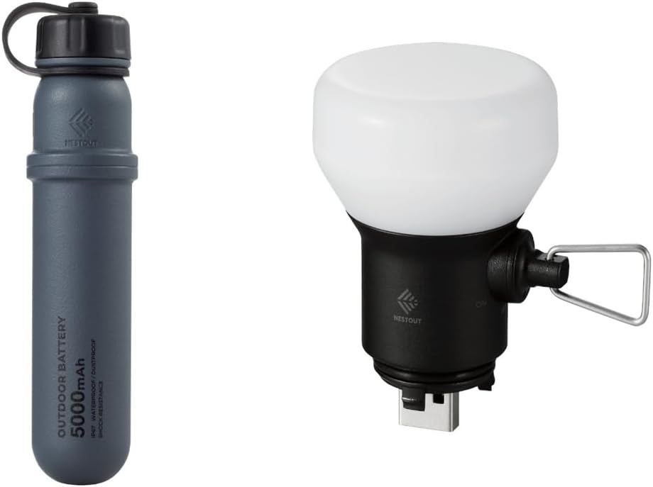 ELECOM NESTOUT Portable Charger and Lamp, 5000mAh Outdoor Battery Power Bank, 32W USB-C Fast Charging PD, Battery and Light for Camping, 300 Lumen LED Lantern Lamp-1