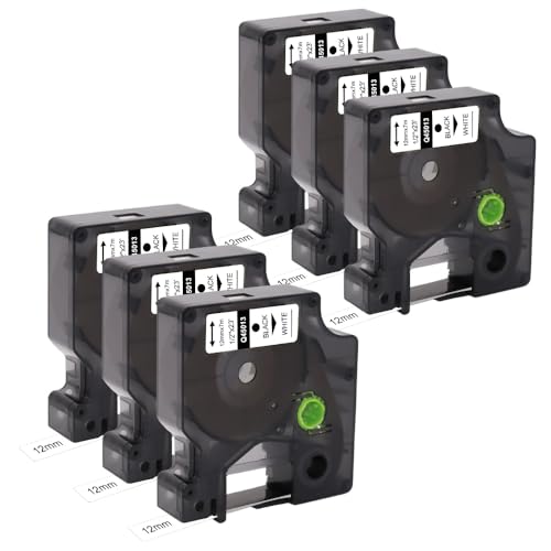 Molabel 6er-Pack kompatible Schriftbänder für Dymo D1 45013 S0720530 (12 mm x 7 m) Schwarz auf Weiß geeignet für Dymo LabelManager 160 200 210D 280 360D 420P 450D.