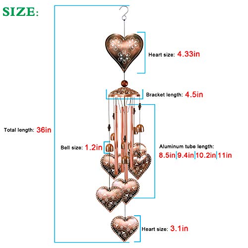 Ymxbl Heart Wind Chimes Outdoor Decoration, Portable Heart Wind Bell, Hearts Windchimes With 4 Tubes & 6 Bells, Heart Wind Catcher, Aluminum Heart Chime, Home Decor Mobile Wind Chime, Garden Windchime #TOP2