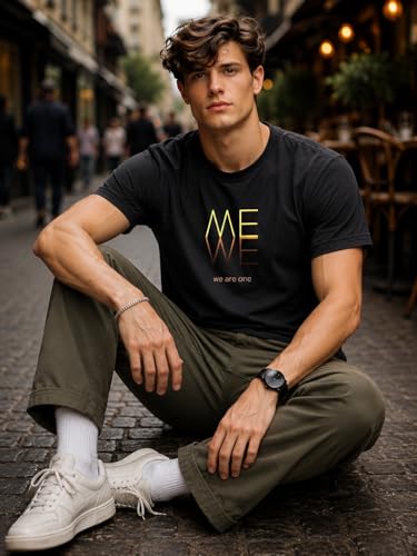 Image of INKKR Regular Fit Half Sleeves Round Neck Typographic Printed Cotton T-Shirt
