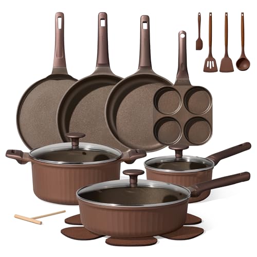 Image of CAROTE Pots and Pans Set Non Stick, Cookware Sets Nonstick 21 pcs Kitchen Pot & Pan, Induction cookwasre Compatible with Crepe Frying Pan PFOA /PFOSFree