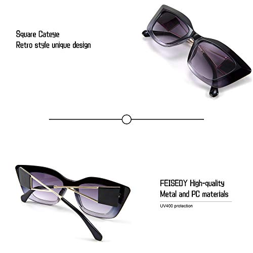 FEISEDY Retro Thick Square Cateye Sunglasses Women Men ARIZONA DREAM Metal Temple B27103