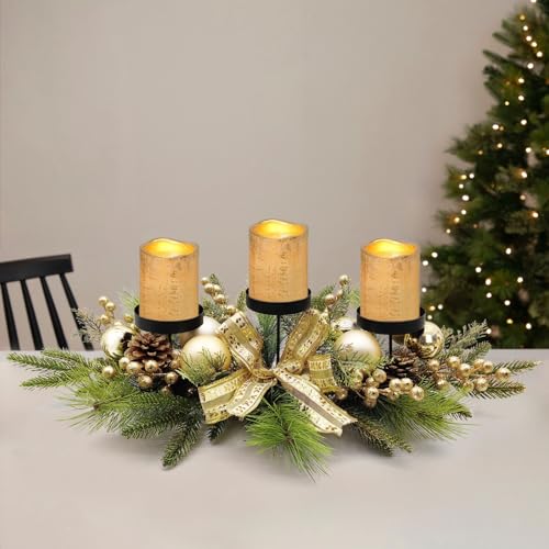 Goldglitterychristmascandlecenterpiecewithberriesandpinecones275inch  Urban Country Home Decor Gold glittery christmas candle centerpiece with berries and pinecones 275 inch  urban country home decor