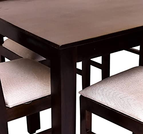 Image of Sheesham Wood 4 Seater Dining Table Set for Home Hall || Solid Wood Dining Table with 4 Cushion Chairs for Hotels || Dining Room Sets - Walnut Finish