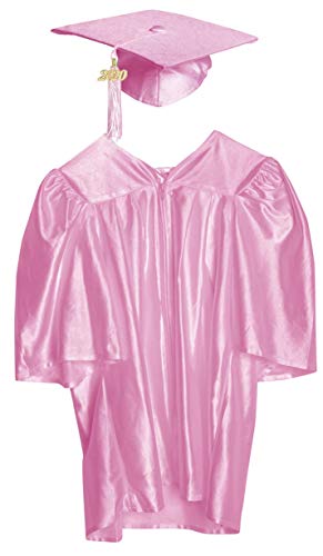 Small Pink Shiny Child Graduation Cap, Gown, Tassel and 2020 Charm