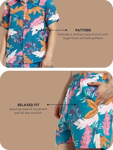 Image of GRECIILOOKS Co Ord Set for Men | Trendy Night Dress for Boys | Shirt and Shorts Combo for Lounge | Stylish Summer and Travel Outfit | Men's Matching Two-Piece for Vacation