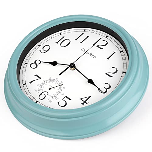 16 Inch Large Outdoor Clock - Waterproof Outdoor Wall Clock With Thermometer For Patio Pool Garden Porch Home Decor,Robin Egg Blue #TOP2
