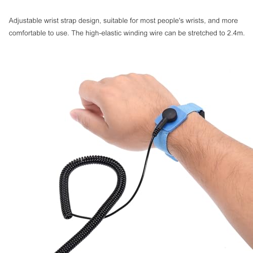 Image of MECCANIXITY ESD Anti Static Strap 7.87ft Blue Black Adjustable ESD Anti-Static Ankle Strap for Computer Electronics Repair