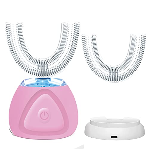 Brosse à Dents à Ultrasons, électrique Brosse à Dents Ultrasonique Automatique à 360 °, Instrument de Blanchiment des Dents à Froid Brosse à Dents, IPX7 étanche avec Têtes de Rechange (rose)
