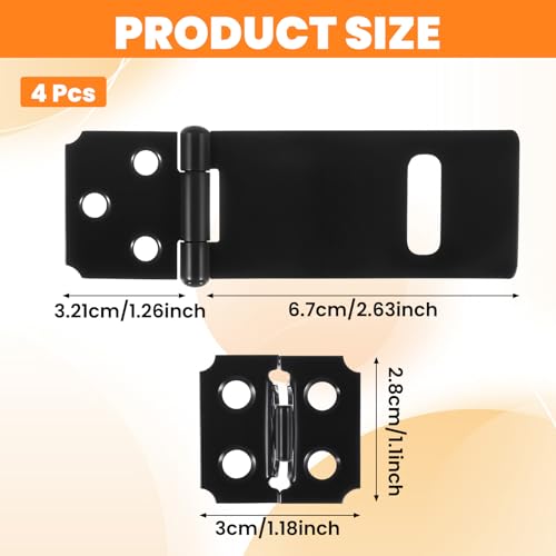 Image of 4 Pcs Hasp Latch Stainless Steel Padlock Latch 3 Inch Black Hasp Lock Latches Lock Latches Hardware for Wooden Fence Pet Cage Doors Cabinets Closets Window and More