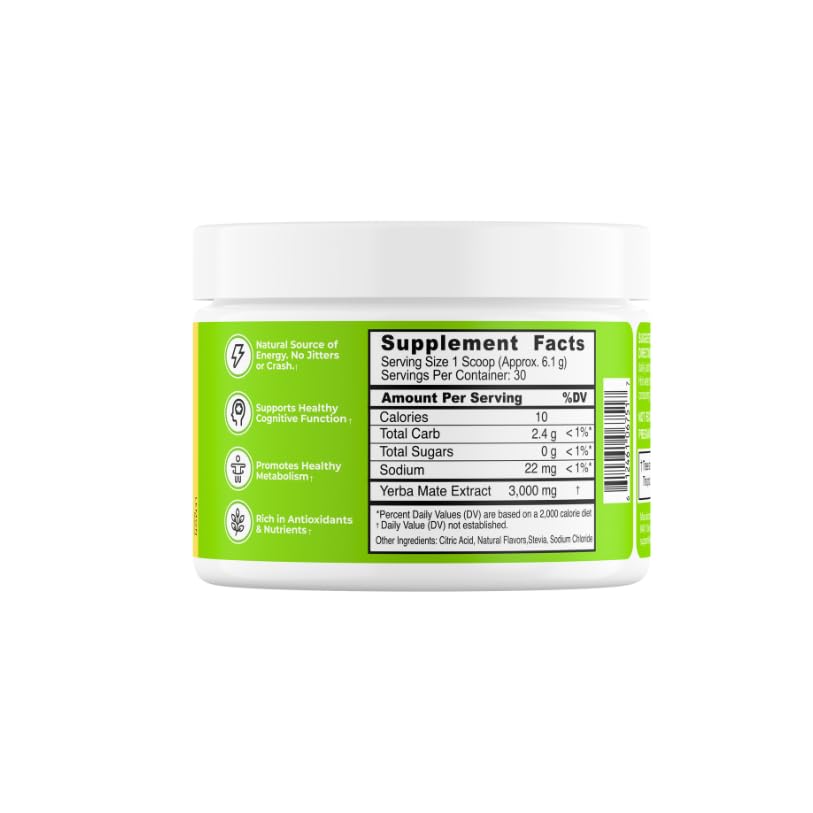 LivMatte Yerba Mate Instant Tea Powder-Natural Caffeine Flavored Drink Mix, Sugar-Free, Clean Energy, Mental Focus + Wellness Support I 30 Servings (Lemon)