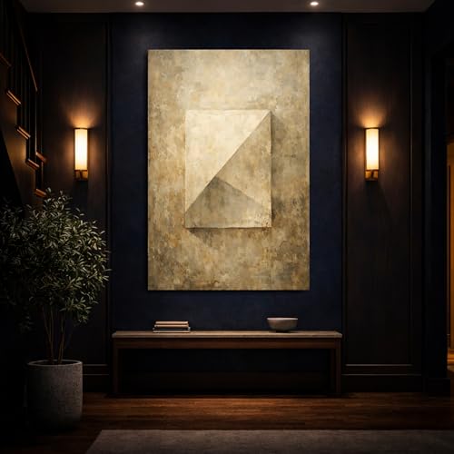Toile abstraite géométrique terreuse tableau mural vertical chaleureux