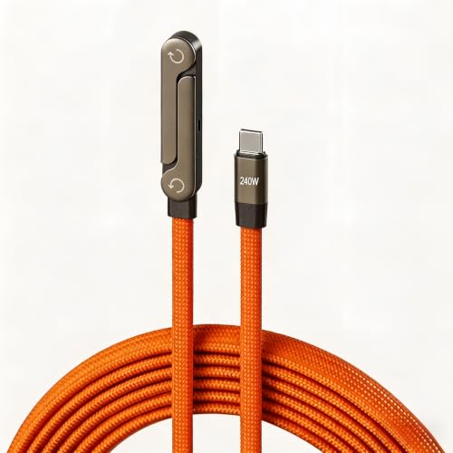 240W USB C to USB C Fast Charging Cable with Foldable Phone Stand, 90° Elbow Braided Type-C Cable, 2-in-1 Charger Cord for Gaming/Video Streaming, Compatible with iPhone 15/16/17, Samsung, Laptops