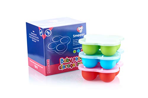 Smeeny Silicone Baby Food Freezer Trays Pack of 3, Homemade Food and Ice