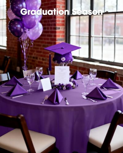 Image of Pureegg Plastic Table Cloth Disposable 10 Pack, 84'' Round Table Cloths, Halloween Party Decorations, Summerween Decor, Halloween Tablecloths, Round, Plastic Cover, Leakproof & Sturdy, Purple