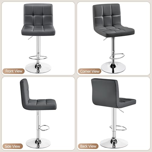 Image of Yaheetech Bar Stools Set of 2, Adjustable PU Leather Swivel Barstools, Modern Counter Stools with Back and Footrest, Counter Height Barstools for Bar, Kitchen, Dining Room, Gray