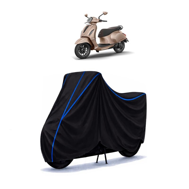 Image of Scooty Cover Water Resistant for Chetak Premium TecPac | Universal Scooter & Bike Cover | Heavy Duty UV Dust, Rain & Scratch Protection Weather Indoor Outdoor | Black with Blue Piping