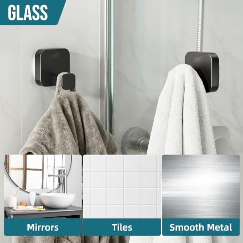 Image of TAILI 304 Stainless Steel Bathroom Suction Hook for Towel, Loofah, Bathrobe, Patented Strong Suction Cup, Damage-Free Hanging Glass Shower Wall Hook, Hold Up to 11 Lbs, 2 Pack, Modern Square, Black