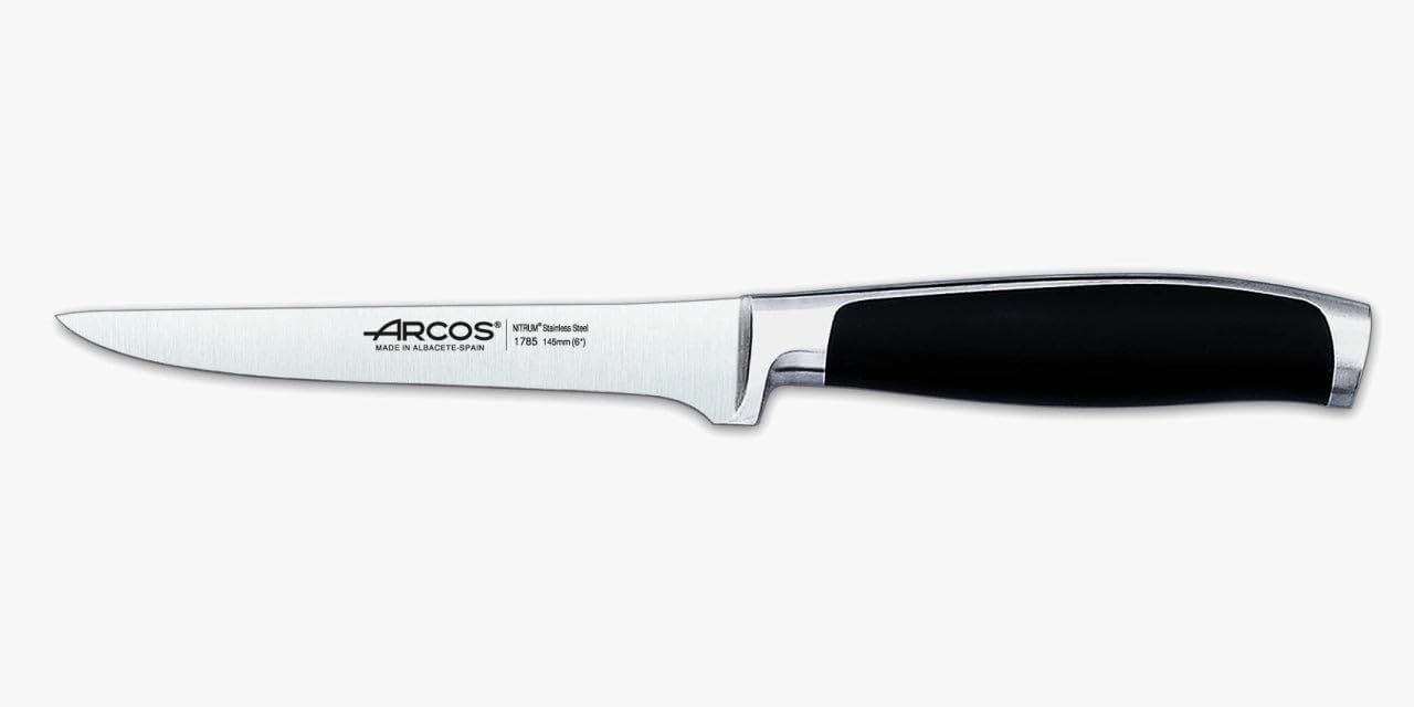 Arcos Carving Knife 6 Inch Stainless Steel. Butcher Knife Double Sharpening for Boning. Ergonomic Polyoxymethylene Handle and 145mm Blade. Series Kyoto. Color Black