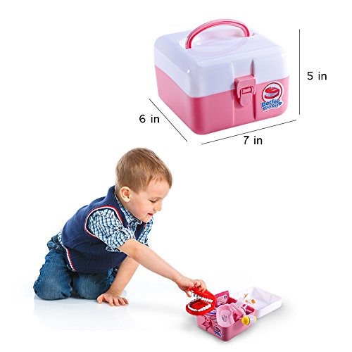 Funslane Dentist Toy Doctor Kit For Kids, 20 Pcs Pretend Play Dentist Tools Medical Set For Toddlers Costume Role Play, School Classroom Educational Toy (Pink) #TOP2