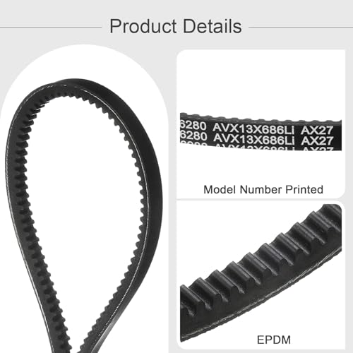 Image of uxcell AX27 EPDM V-Belt, Raw Edge Cogged Industrial Rubber V Belt 1 /2 inch Width x 27 inch Inside Circumference
