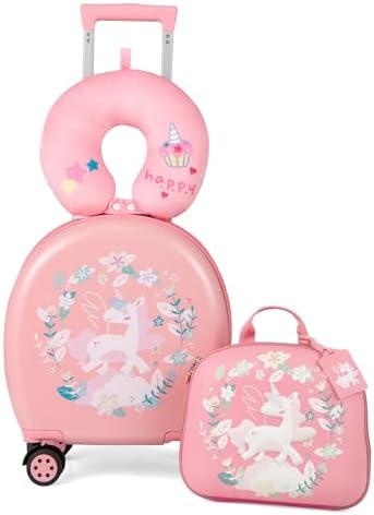 BABY JOY Kids Luggage Set, 4 Pieces 14" Hardshell Carry On Suitca...