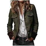 Tweed Jacket Women Long Sleeve Vintage Jacket Velvet Cuffs Button Up Blazer Splining Work Coat with Utility Pockets Army Green XXL