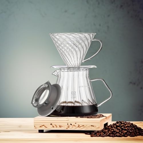 Vandroop Pour Over Coffee Maker-V60 coador de café de vidro com alça e servidor de café de 600 ml, c