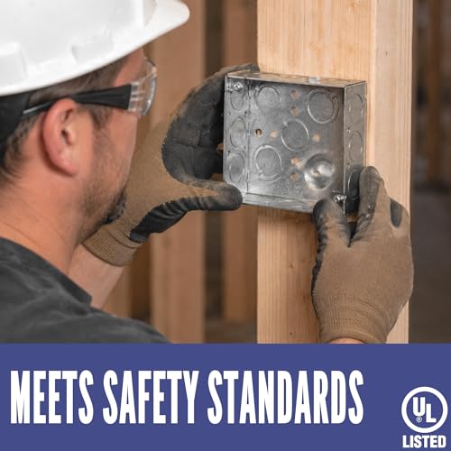 Stratus 4" Welded Metal Square Electrical Box, 2-1/8" Deep with Ten 1/2” Knockouts and Six TKO's, Raised Ground - Heavy-Duty Galvanized Steel Electrical Box for Switches and Outlets, 16-Pack by Stratus - Used condition - Image 6
