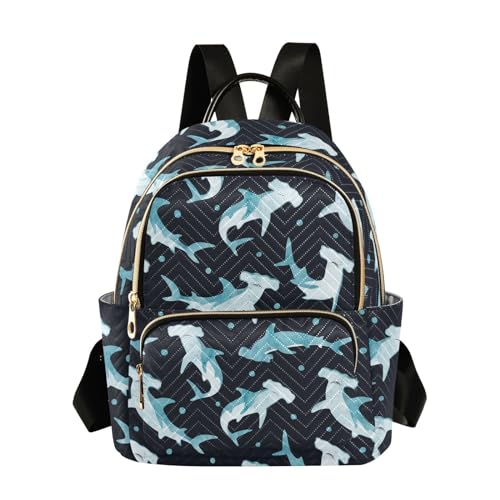 PJGINUIUA Small Backpack for Women Mini Backpack, Hammerhead Shark Casual Lightweight Backpacks Rucksack