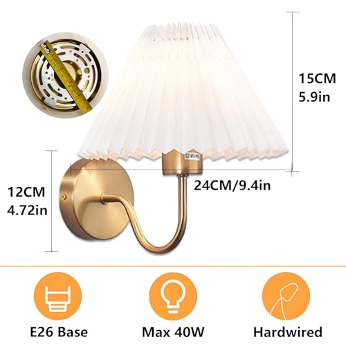 Image of Wall Sconces Indoor Wall Light Fixtures with Pleated Fabric Shade Bathroom Vanity Sconces Wall Lighting Dresser Hardwired Wall Lamps for Bedroom Living Room Corridor Porch
