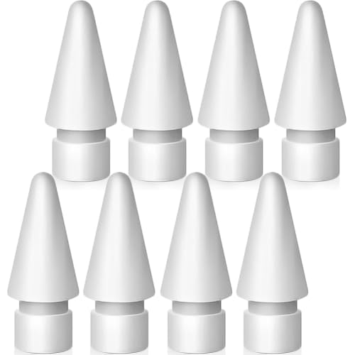 Apple Pencil 1./2. nesil, Pro ve USB-C uyumlu beyaz silikon yedek uç, 8'li paket; iPad Pro, Air ve Mini için