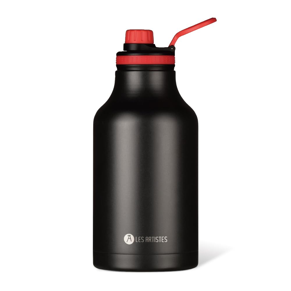 LES ARTISTES Paris A-2344 Bottle'Up 2.0, Thermos 2 litri, borraccia termica senza BPA, riutilizzabile, mantiene al caldo 12 ore e al freddo 24 ore, acciaio inossidabile, design nero