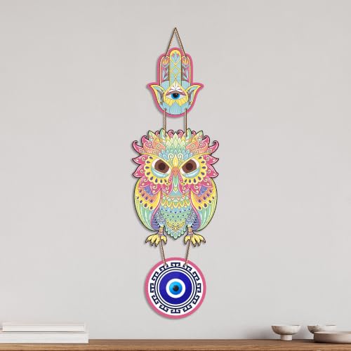 Image of Artvibes Decorative Owl Evil Eye Hanging for Home Entrance | Lucky Charm Nazar Protection MDF Wall Art | Vastu Accent for Living Room | Office | Balcony & Main Door | Housewarming Gift (WH 8530N)