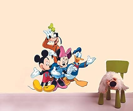 Kaushiki Collection Micky Mouse with Friends Wall Sticker for Living Room, Bed Room, Kide Room Size 56 cm X 61 cm