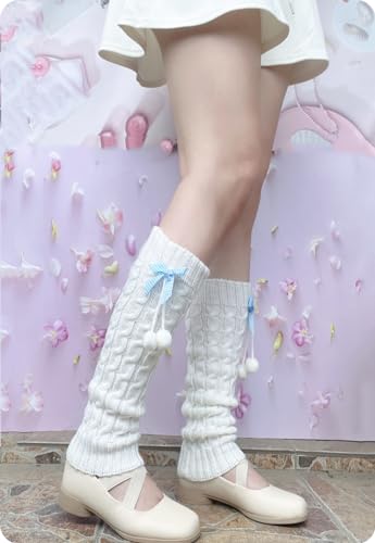 Lolita Leg Warmers for Women Teen Girl Japanese Harajuku Wool Cable Knit Thigh High Leg Warmers Loose Socks4