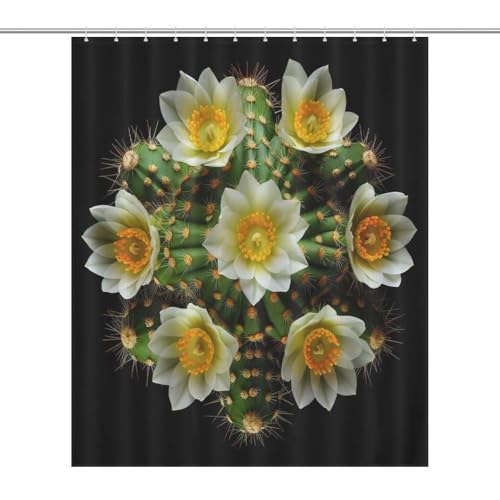Rideau de douche fleur lavable et imperméable en polyester pour baignoire avec crochets