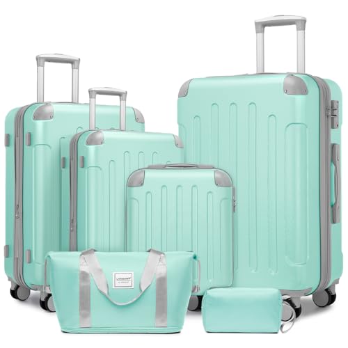 Image of LARVENDER Luggage Sets 6 Piece, Expandable Luggage Set Clearance for Women, Suitcases with Wheels, Hardside Hard Shell Travel Luggage with TSA Lock, Mint Green
