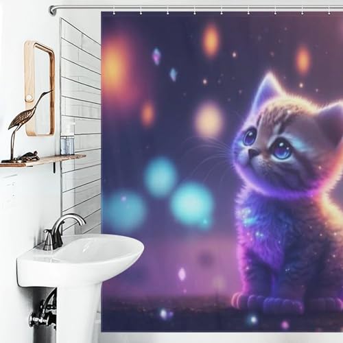 Rideau de douche chat mignon polyester lavable baignoire 183x183 - 6