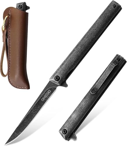 Omesio Navaja plegable, Navaja pequeña plegable con una sola mano con clip y funda, navaja de bolsillo extremadamente resistente, cuchillo de pesca, lava piedras
