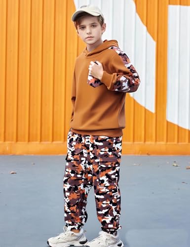 Image of mksodopy Boys Clothes Long Sleeve Hoodie and camouflage cargo pants Boy Outfits for 6-16 Years