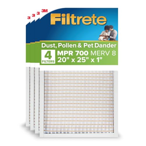 Filtrete 20x25x1 AC Furnace Air Filter, MERV 8, MPR 700, Tough on Pollen, Easy on Airflow, 3-Month Pleated 1-Inch Electrostatic Air Cleaning Filter, 4-Pack (Actual Size 19.880 x 25.563 x 0.8125 in) by Filtrete - Used condition - US$20.74