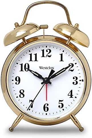 Westclox Big Ben Gold Twin Bell Alarm Clock | Loud Alarm Clock for Heavy Sleepers | Battery Operated Analog Clock with Backlight for Bedside Table, Kids Room, Desk | Aesthetic Room Décor