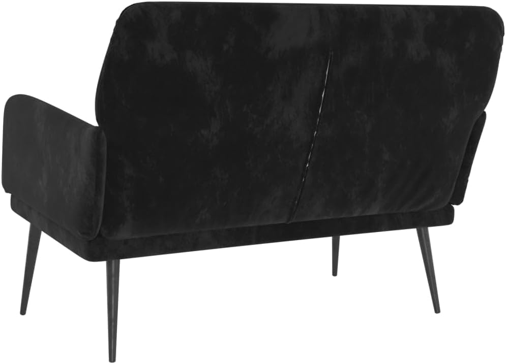 vidaXL Black Velvet Loveseat Bench - Upholstered Metal/Plywood Frame with Armrests for Living Room, Lounge Seating, Home Decor