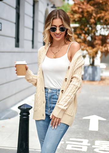 Image of Womens Cardigan Sweaters Cable Knit Sweater 2026 Fall Winter Chunky Open Front Button Down Coats with Pockets
